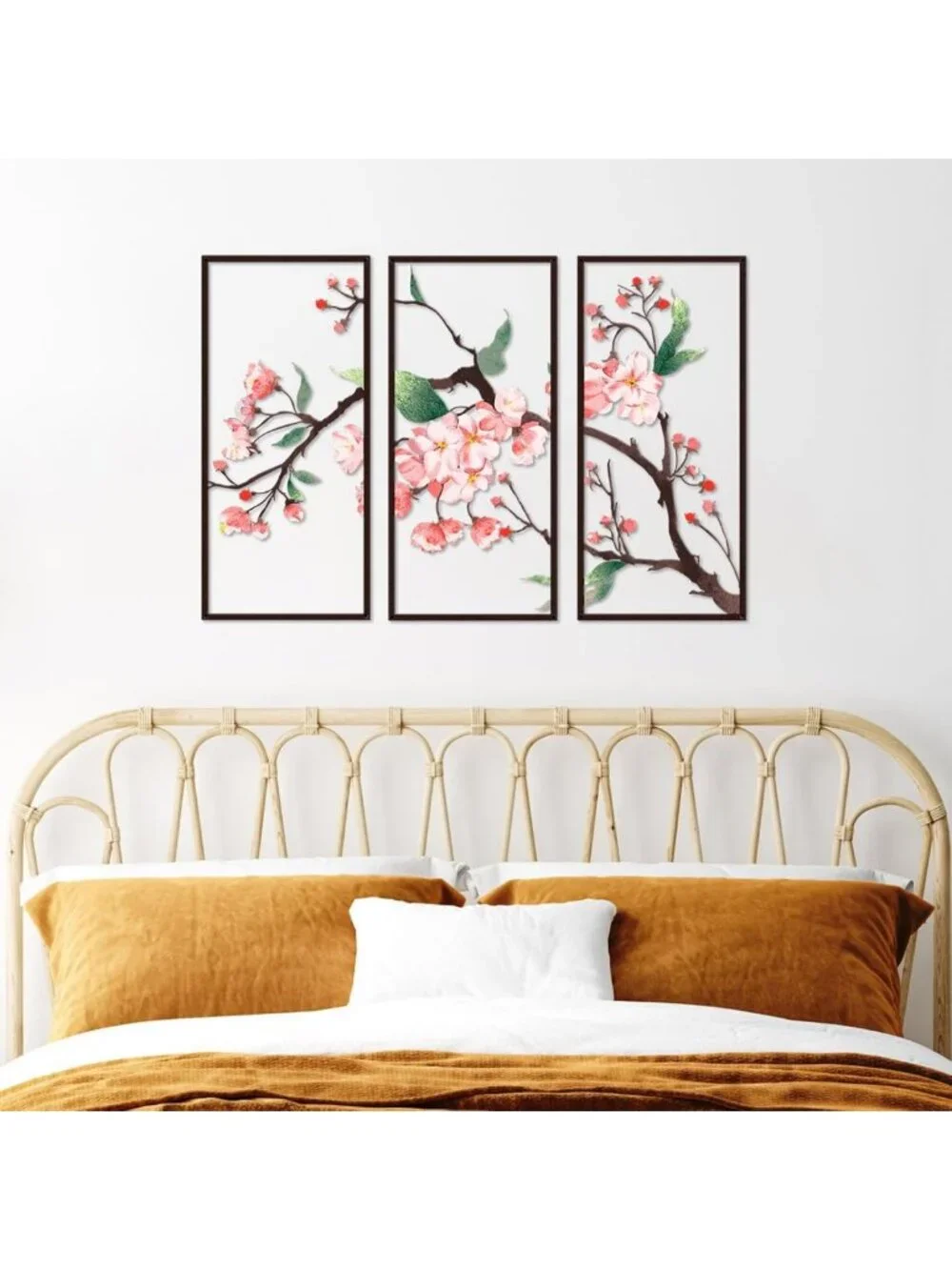 3-Piece Metal Flower Wall Art Set - Rustic 2D Floral Decor for Living Room